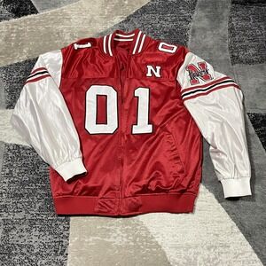 Nebraska Cornhuskers Jacket Men Large Red White Full Zip Reversible Y2K Spellout